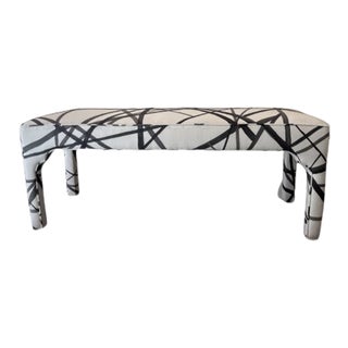 Custom Bench Upholstered in Kelly Wearstler Fabric Channels For Sale