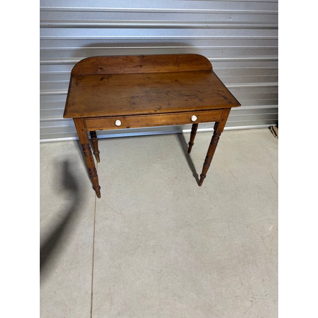 Wood Antique Pine Wash Stand / Desk With Drawer and Lip From England For Sale - Image 7 of 18