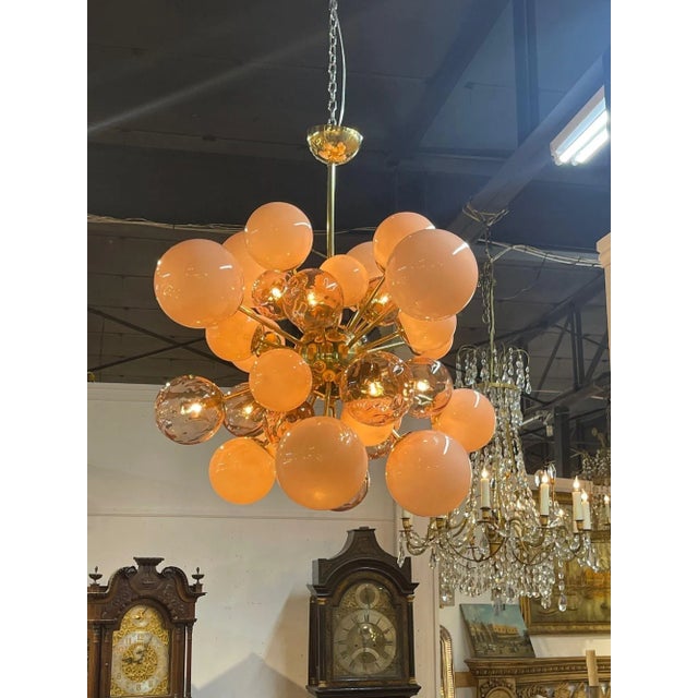 Pink Pink Cloud Murano Style Glass and Brass Chandelier For Sale - Image 8 of 10