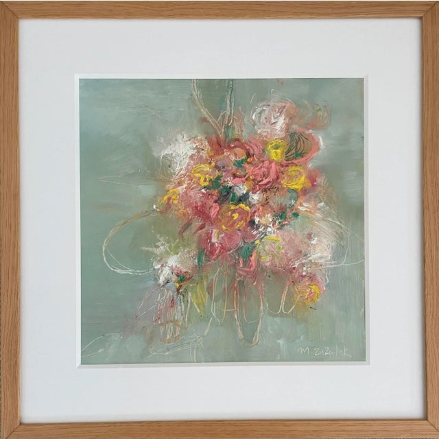 2020s Floral Abstract Pink Green Blue Modern Painting "Flowers in My Sky" by Michele Zuzalek For Sale - Image 5 of 6