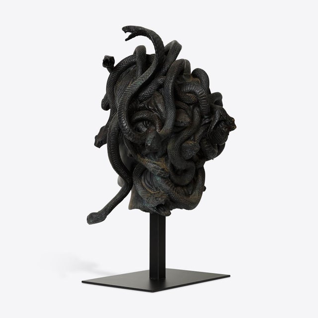 Male Medusa Bust on Stand from Pure White Lines For Sale - Image 6 of 11