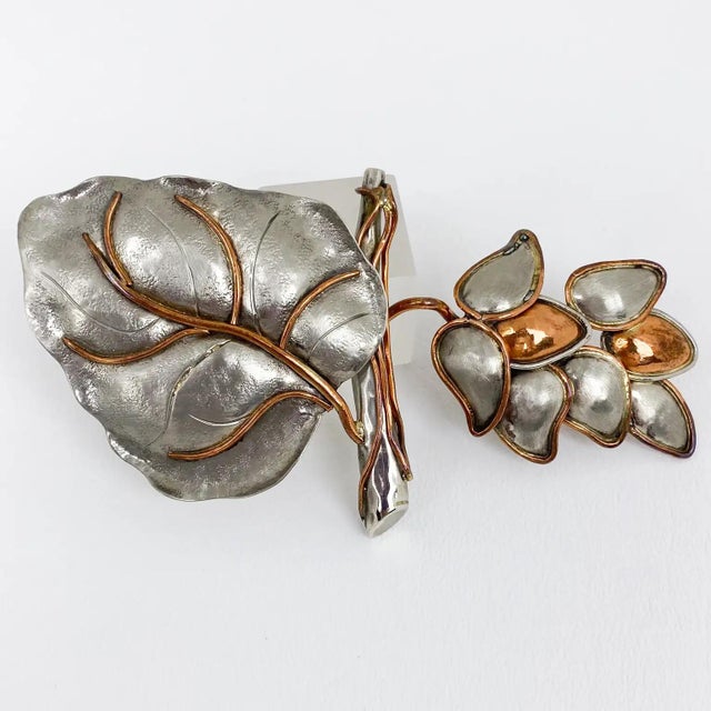 Fabrice Paris Pewter and Copper Massive Floral Brooch For Sale - Image 9 of 9