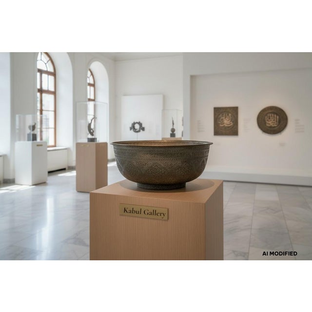 Large Antique Islamic Engraved Tinned Copper Bowl, 1890s For Sale - Image 17 of 18