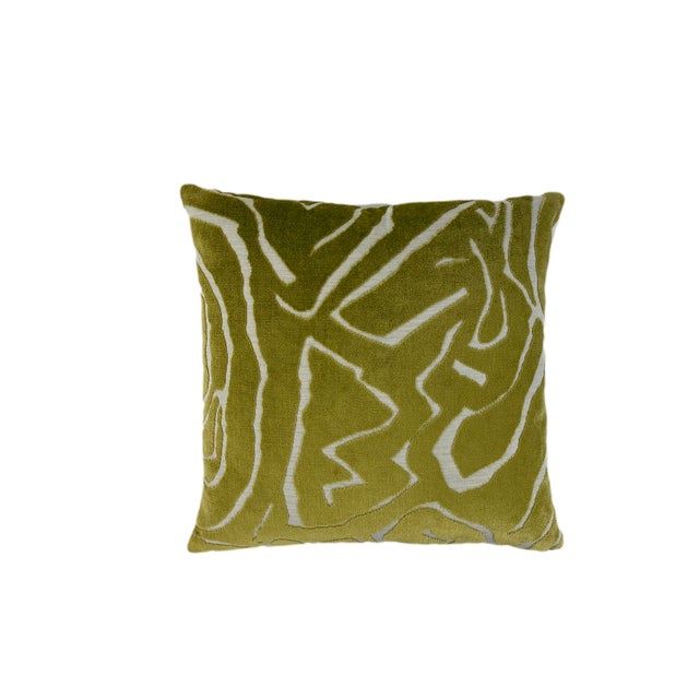 This 20x20 handcrafted Chartreuse rayon velvet pillow on a cream poly cotton background is a must. The beautiful vibrant...