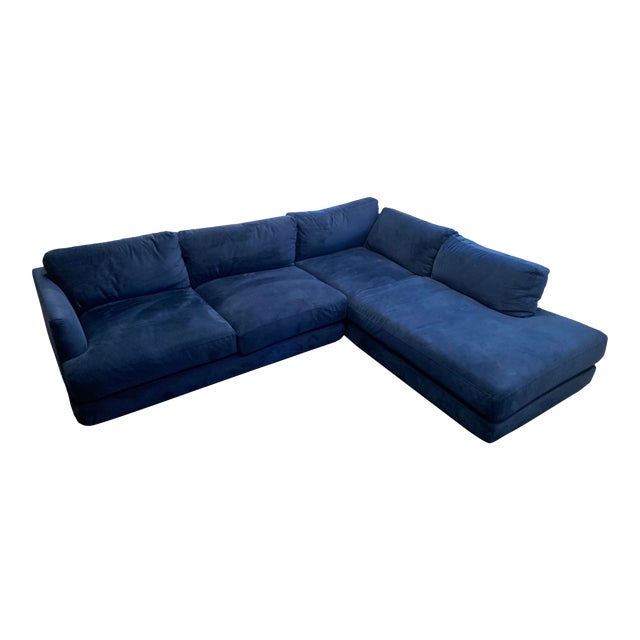 West Elm Blue Performance Velvet Haven Right Facing Sectional Sofa