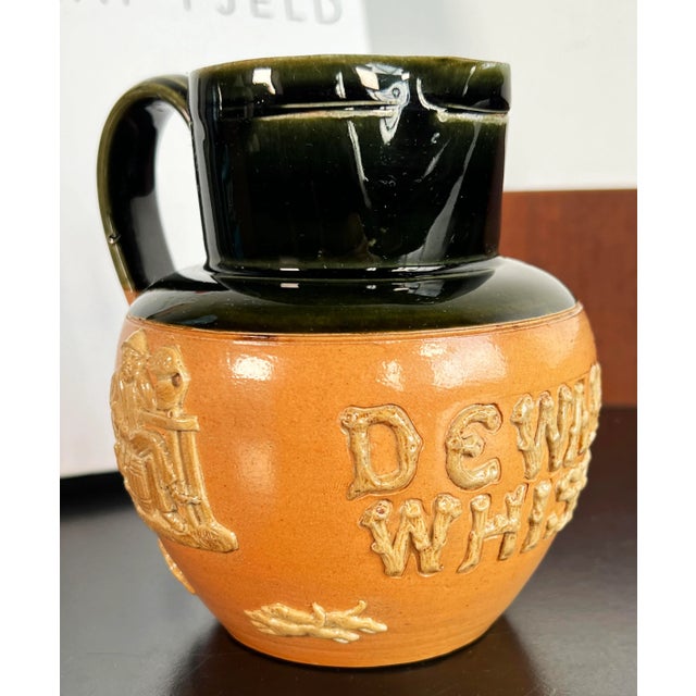 Fabulous antique Dewar's Whiskey advertising pitcher by Royal Doulton, c.1900-1910! Lovely salt glaze on the stoneware,...