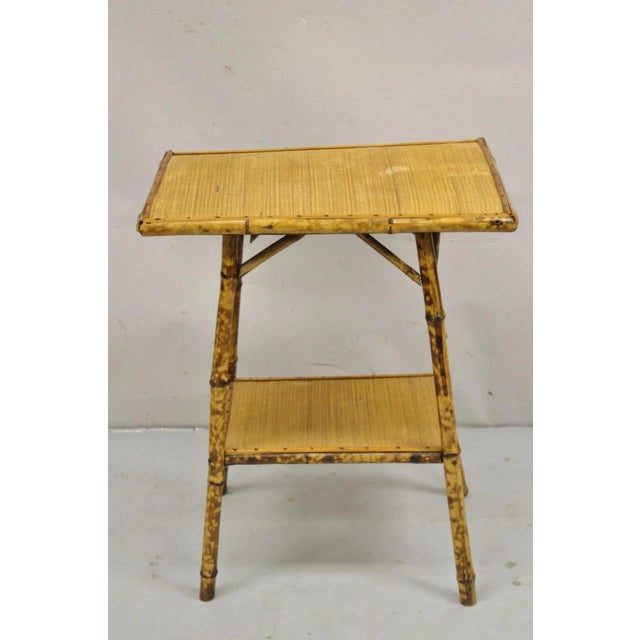 Antique English Victorian Bamboo and Cane 2 Tier Plant Stand Side Table For Sale - Image 10 of 10