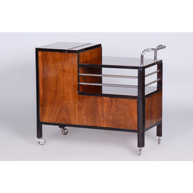 Czech Art Deco Trolley Walnut and Chrome-Plated Steel from Thonet, 1930s For Sale - Image 14 of 15