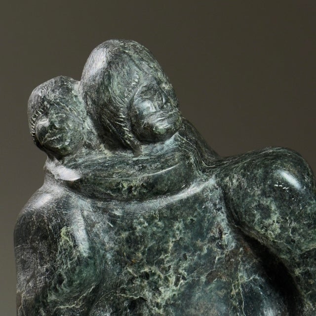 Vintage Folk Hand Carved Inuit Figurative Serpentine Green Marble Sculpture For Sale In Philadelphia - Image 6 of 9