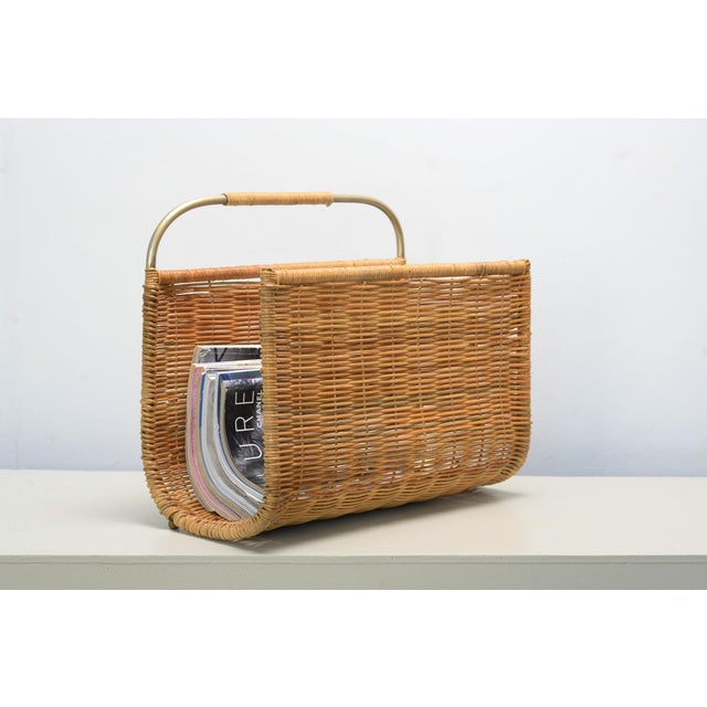 Wood Rattan Magazine Rack For Sale - Image 7 of 10