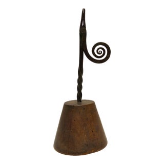 19th Century Rushnip Rush Light Wrought Iron Wood Base For Sale
