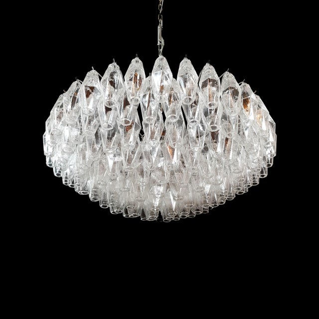 Art deco polyhedron chandelier, venini style, vintage 1960s. Murano polyhedron glass blown and handmade. Maestrale...