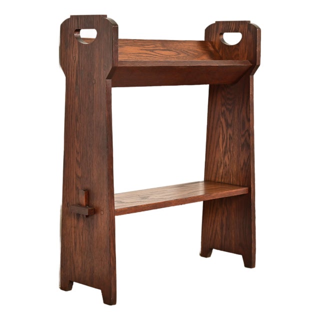 Limbert Style Antique Mission Oak Arts & Crafts Cutout Book Trough or Magazine Stand, Circa 1910 For Sale