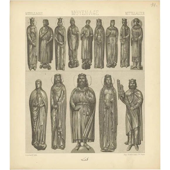 Racinet, Middle Ages Statues Objects, 1880, Paper For Sale