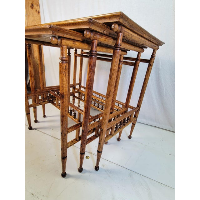 Wood 19th Century Victorian Chestnut Stacking Ball Nesting Table Set of 3 For Sale - Image 7 of 12
