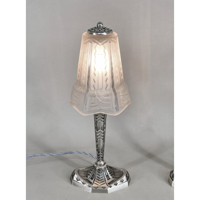 1930s Maynadier Pair of French Art Deco Stepped Geometric Table Lamps - 1930s For Sale - Image 5 of 14