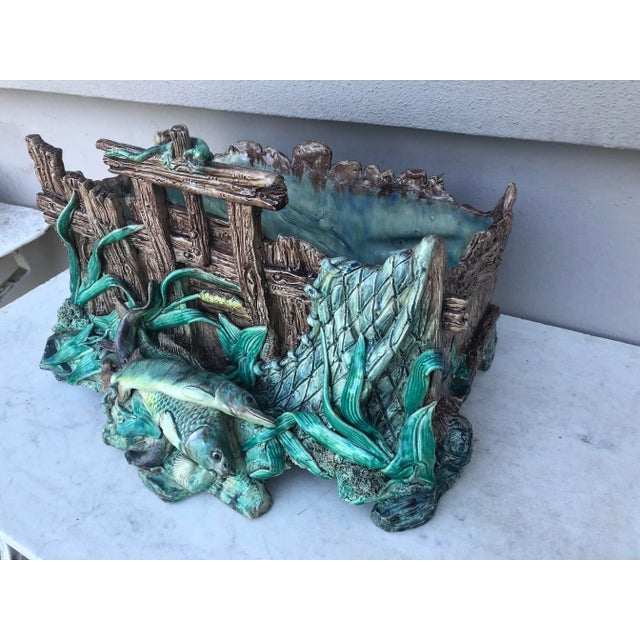 Ceramic Oversize French Majolica Palissy Fishs Jardiniere, Circa 1880 For Sale - Image 7 of 12