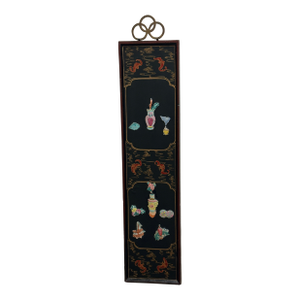 Chinese Lacquer Wall Panel With Polychrome Relief Motifs — 7" X 30"
