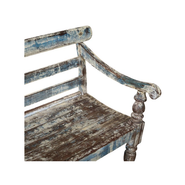 Indian Antique Indian Painted Teakwood Bench For Sale - Image 3 of 6