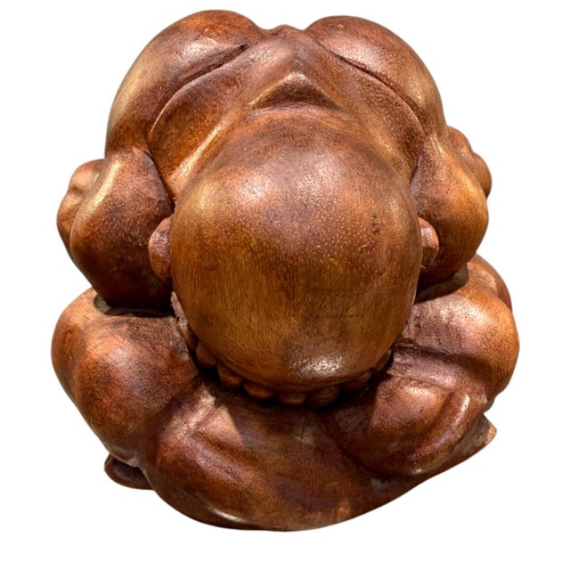 Vintage hand-carved hardwood sculpture depicting Hotei/Budai, commonly known as the Laughing or Happy Buddha. This...