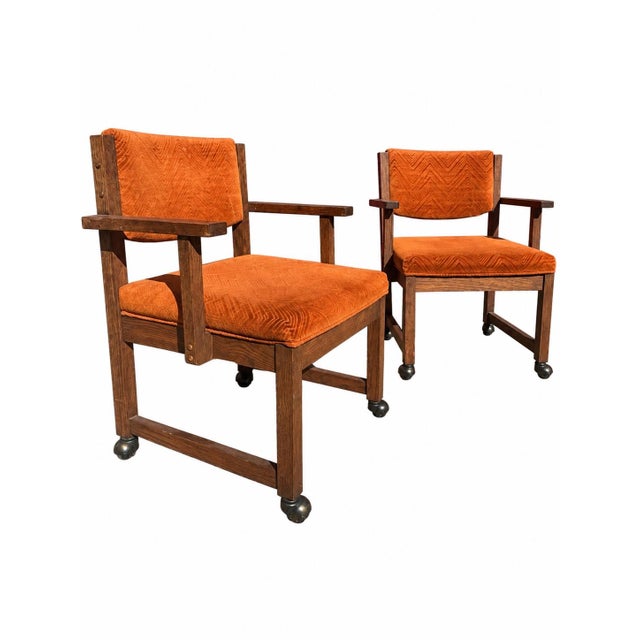 1970's Bernhardt Mid Century Modern Burnt Orange Velvet Rolling Dining Chairs - Set of 4 For Sale - Image 9 of 11