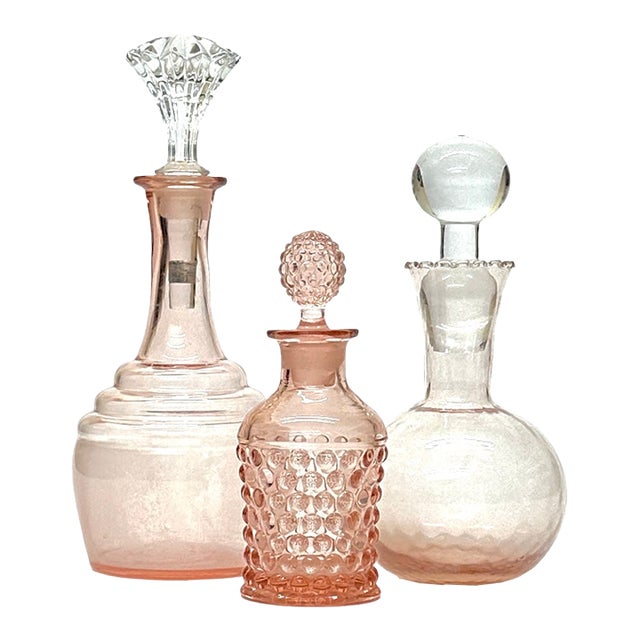 Blush Pink Glass Decanter Curation - Group of 3 For Sale