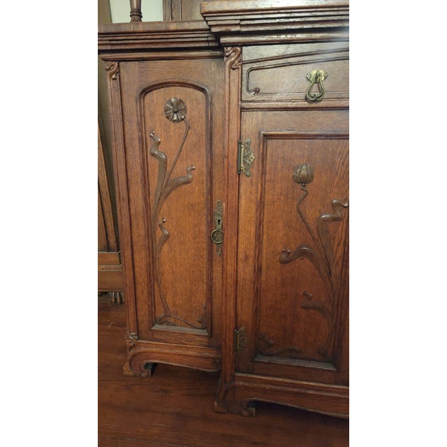 1890s Rare Art Nouveau Eugene Gaillard Siegfried Bing Oak Hutch Sideboard Signed For Sale - Image 9 of 18