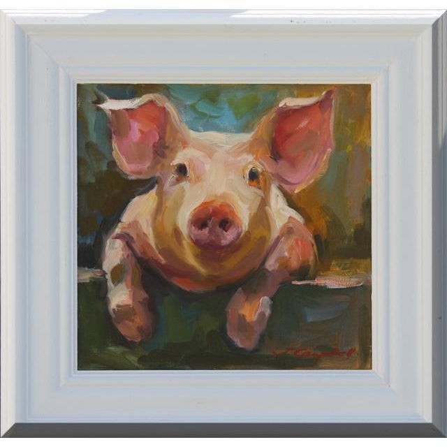 Impressionistic Full Color Spectrum Oil Painting of Pig, Framed For Sale