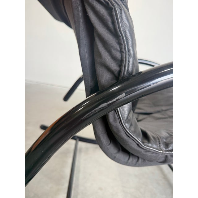 Post Modern Black Tubular Metal and Leather Rocker Attrb Les Amisco Canada c.1980's For Sale In Tampa - Image 6 of 9