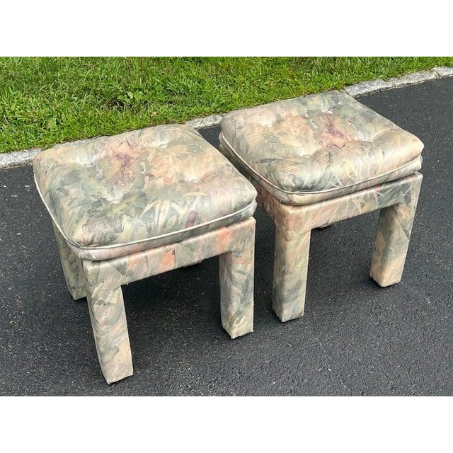 Mid-Century Modern Parsons Console Table With Upholstered Ottomans For Sale - Image 10 of 18