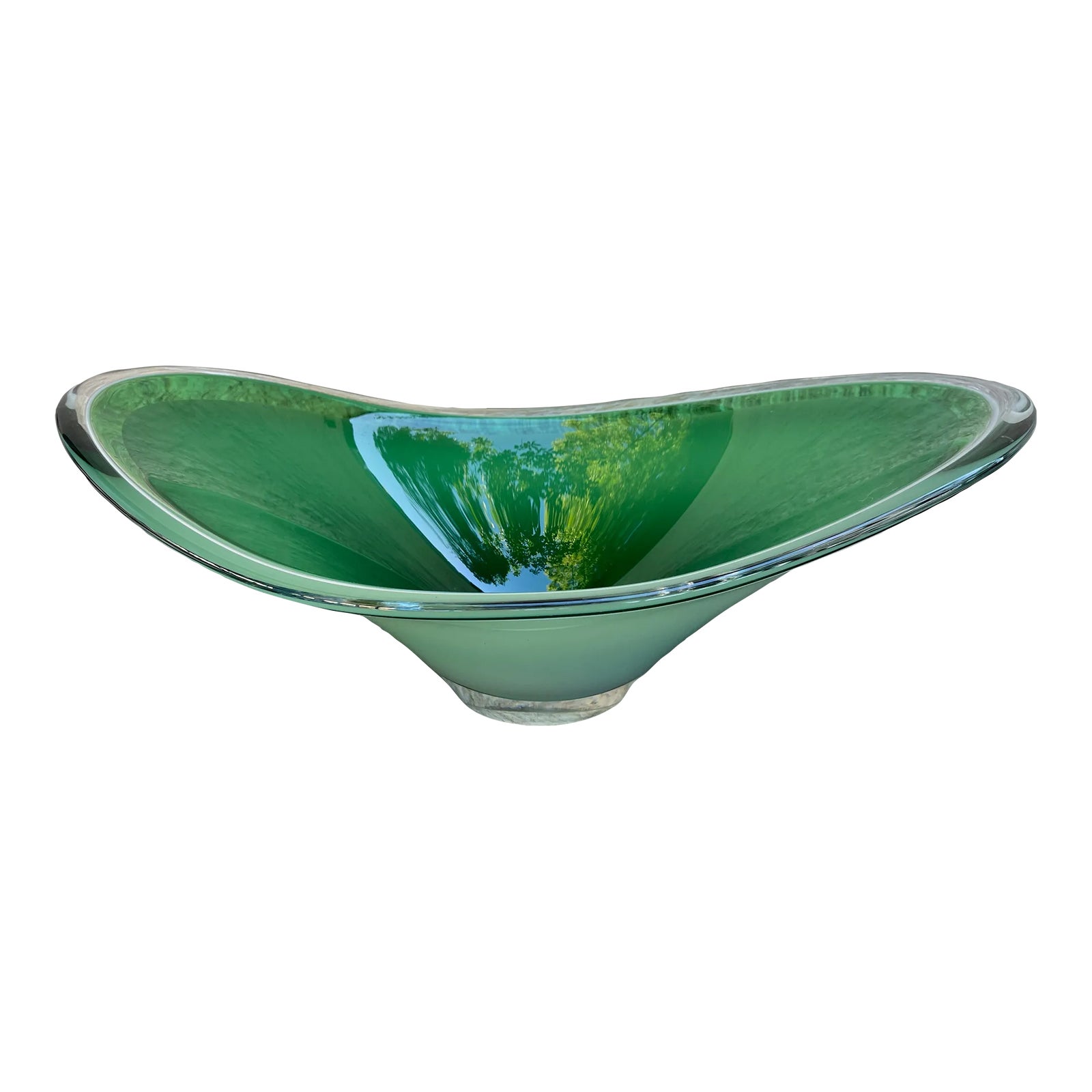 Paul Kedelv Coquille Glass Centerpiece Bowl Flygsfor Sweden Green White