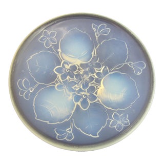 Sabino Opalescent Glass Violet Flower Leaf Footed Dish Trinket Tray For Sale
