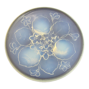 Sabino Opalescent Glass Violet Flower Leaf Footed Dish Trinket Tray