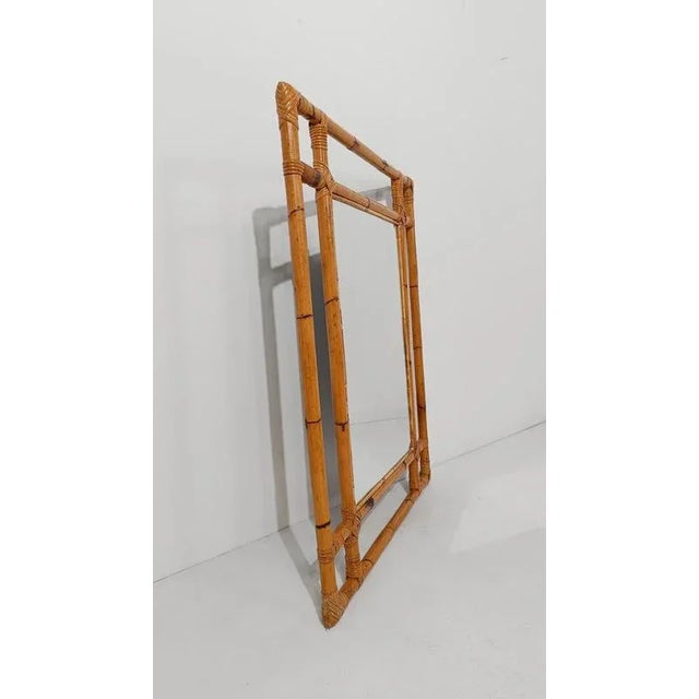 Wood Very Large Vintage Mirror with Geometric Decor in Bamboo Cane and Rattan, Italy, 1970s For Sale - Image 7 of 14