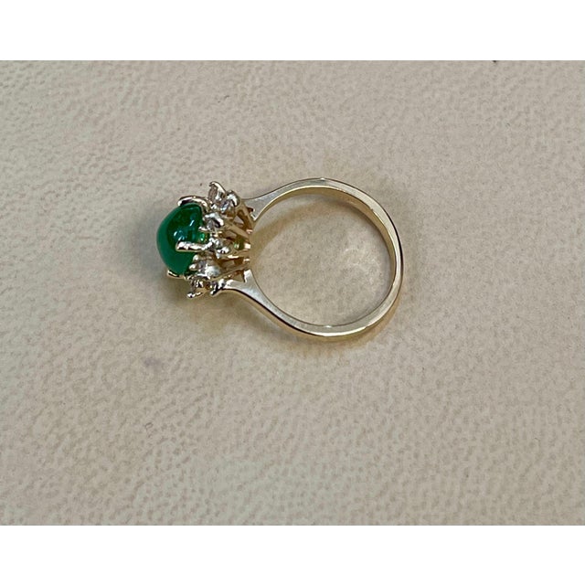 Green 2 Carat Natural Cushion Cabochon Emerald & Diamond Ring 14 Karat Yellow Gold For Sale - Image 8 of 8