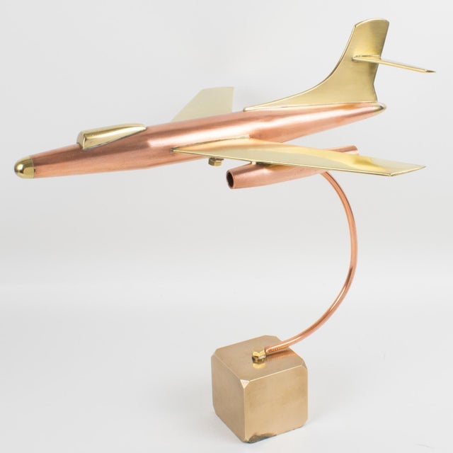 Brass and Copper Airplane Jet Aviation Model, France circa 1960 For Sale - Image 9 of 16