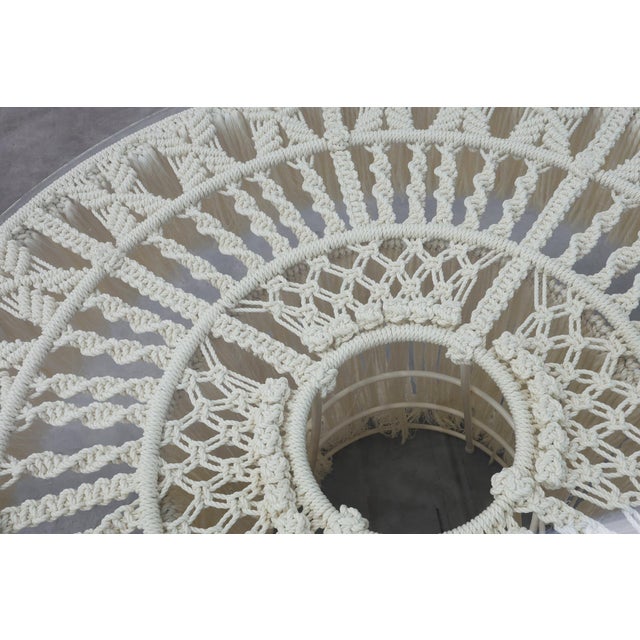 Glass Monumental White Dining Table with Glass Top and Macramé, 1990s For Sale - Image 7 of 13