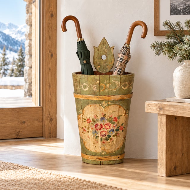 Wood Antique Hand-Painted Wooden Container from Hotel Posta, 1880 For Sale - Image 7 of 10