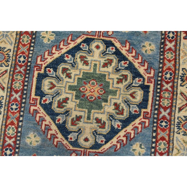 Textile Kazak Runner 2’9” X 9’6” Blue Wool Tribal Hand-Knotted Oriental Rug For Sale - Image 7 of 13