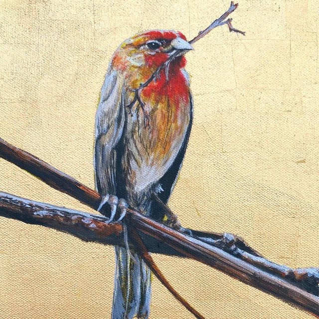 Impressionist Duke Windsor, "Spring's Ahead", Impressionist Bird Painting With Acrylic and Gold Leaf For Sale - Image 3 of 3