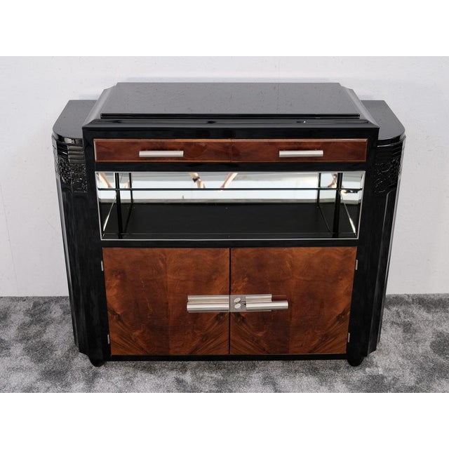 Art Deco Buffet with Mirrored Shelf Compartment, 1930s, in Restored conditions. Designed 1920 to 1949