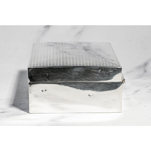 Handsome Art Deco Engine Turned Desk Cigarette Box Antique English Sterling Silver Military Presentation Luxury Home Decor For Sale - Image 15 of 16