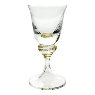 1990s Murano Torcée Single Hand Blown Swirl Optic Gold Flake Stem Cordial Liqueur Wine Glass For Sale