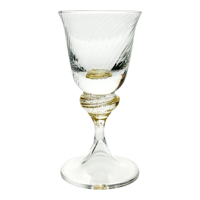 1990s Murano Torcée Single Hand Blown Swirl Optic Gold Flake Stem Cordial Liqueur Wine Glass For Sale