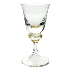 1990s Murano Torcée Single Hand Blown Swirl Optic Gold Flake Stem Cordial Liqueur Wine Glass