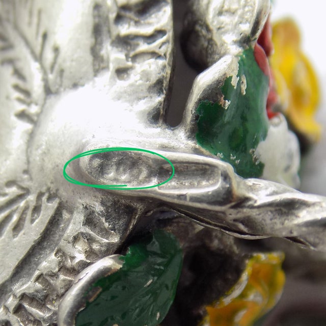 Vintage Italian Handmade Genuine Silver Flower Basket Dollhouse Miniature, Painted, 1980s For Sale - Image 9 of 11