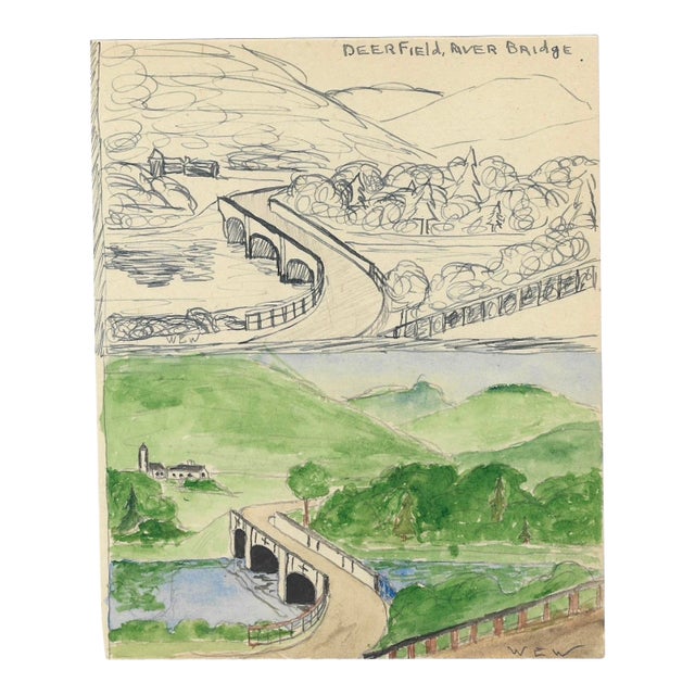 1940s William Wood Deerfield River Bridge Watercolor For Sale