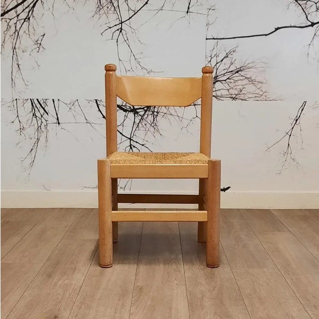 Brutalist Wood & Rush Dining Chairs, 1970s, Set of 4 For Sale - Image 4 of 11