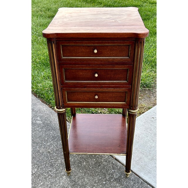 Traditional Antique French Regency Style Three Drawer Mahogany Chest W/Brass Fittings For Sale - Image 3 of 13