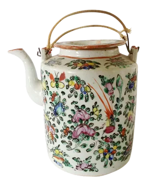 Antique Floral & Bird Design Chinese Teapot
